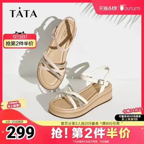 Tata他她厚底一字带凉鞋女休闲沙滩凉鞋2025夏季新款WM301BL4奥莱图片