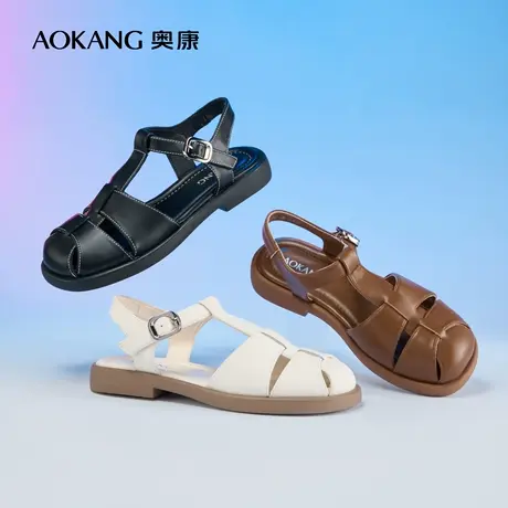 奥康女鞋 夏季新款复古包头百搭时尚罗马凉鞋女包头舒适休闲凉鞋图片