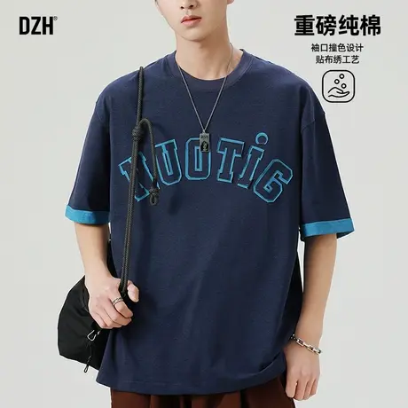 青少年短袖圆领t恤男夏季宽松圆领2025新款复古刺绣上衣美式体恤商品大图