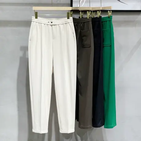 松紧春夏季垂坠感轻熟风休闲裤男九分直筒韩版宽松裤子男士小西裤商品大图