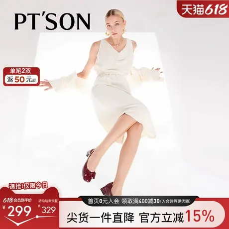 百田森法式不累脚小跟鞋蝴蝶结真皮婚鞋红色单鞋女平底鞋子配裙子商品大图