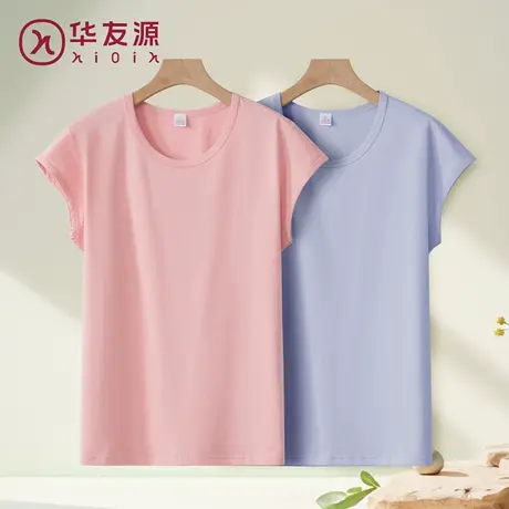 华友源春夏新品短袖T恤女纯棉妈妈上衣中老年印花打底衫奶奶睡衣商品大图