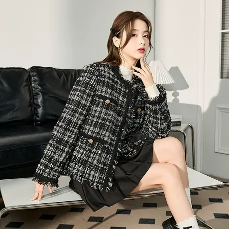 唐狮羽绒服女短款新款冬季90鸭绒秋冬气质高级黑色小香风外套商品大图