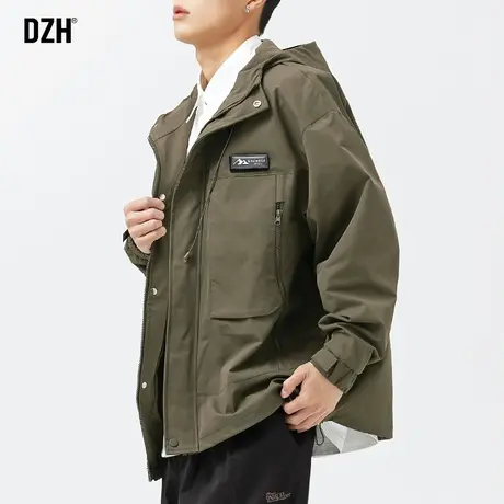 男士军绿色工装外套男春秋款冲锋衣男款春装褂子休闲夹克外衣春装商品大图
