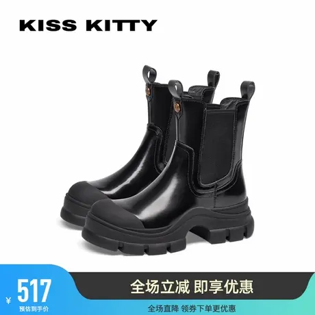 KISSKITTY秋季新款时尚方头粗跟增高休闲简约时装靴商品大图