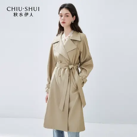 秋水伊人断码风衣外套女装秋季新款气质收腰大翻领卡其色长款风衣商品大图