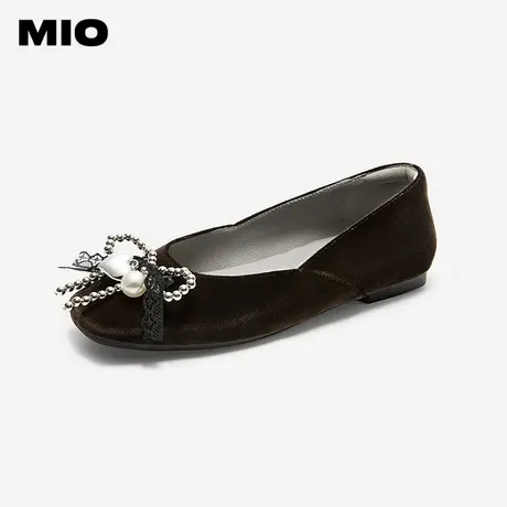 MIO米奥丝绒芭蕾鞋秋季新款蝴蝶结玛丽珍平底法式浅口单鞋女图片