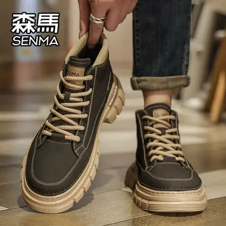 森马马丁靴男鞋秋季百搭运动板鞋男士休闲皮鞋厚底增高防水工装靴商品大图