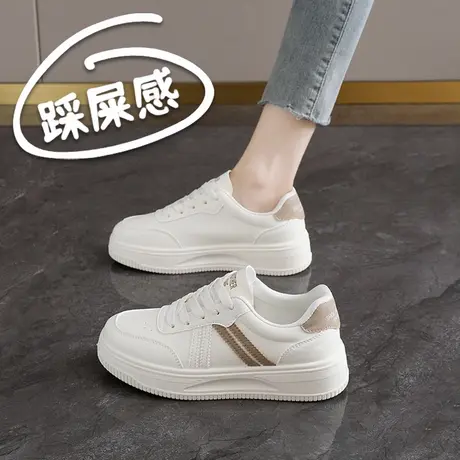 真皮小白鞋女2025新款春秋复古厚底休闲孕妇单鞋子商品大图