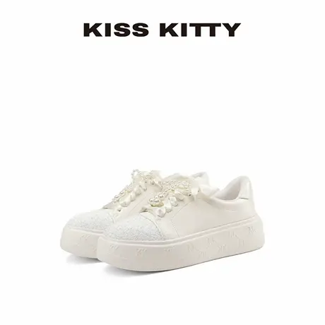 【呼呼专享】KISSKITTY2025新款厚底拼接小白鞋女户外百搭透气板商品大图