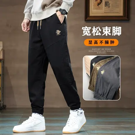 春秋款男士潮流百搭日系潮牌束脚休闲裤子秋季男生松紧腰哈伦工装商品大图