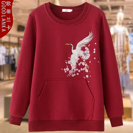 加肥加大码胖妈妈秋冬上衣宽松洋气加绒加厚休闲百搭圆领卫衣外套商品大图