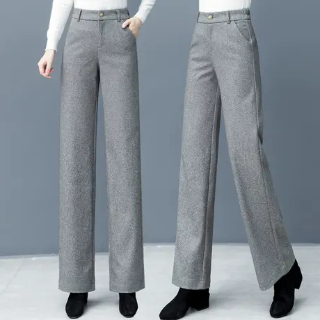 毛呢阔腿裤女2023秋冬新款高腰垂感西装裤遮跨显瘦冬季保暖直筒裤图片