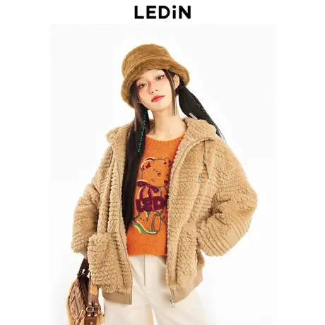 【商场同款】乐町秋冬开衫棉服美式连帽仿裘皮外套女潮C2AED4412图片