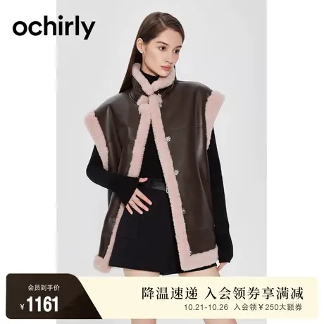 【高级环保皮草】欧时力 PU皮马甲外套女2023新款秋冬保暖机能风图片