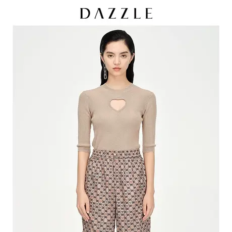 【七七酱专享】DAZZLE地素奥莱 薄款水溶羊毛爱心针织打底衫女2D1商品大图