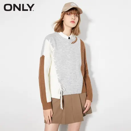 ONLY奥莱慵懒风撞色拼接系带设计圆领针织衫女商品大图