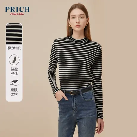 【莱赛尔+羊毛】PRICH2023冬新款半高领修身柔软透气针织打底衫女商品大图