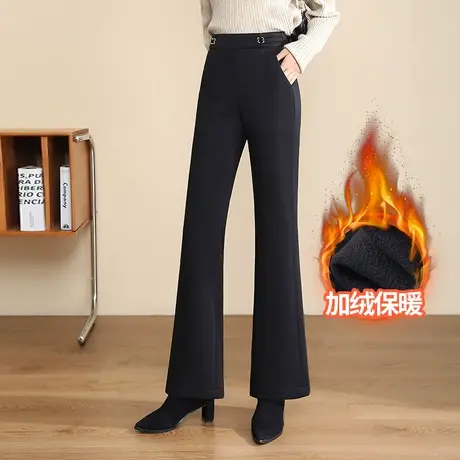 加绒时尚微喇裤女2023年秋冬新款松紧腰高腰洋气保暖显瘦休闲长裤商品大图