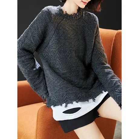 宝诗黎【新品价358元】圆领宽松短款羊毛衫AJC5001商品大图