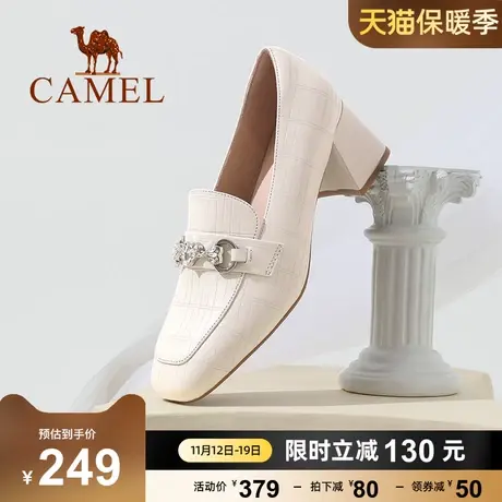 骆驼女鞋2023春季新款轻便套脚舒适时尚休闲鞋女浅口粗跟单鞋女图片