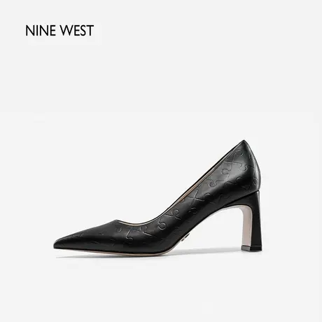 Nine West/玖熙高跟鞋女气质春季新款尖头粗跟拼图印花真皮单鞋图片