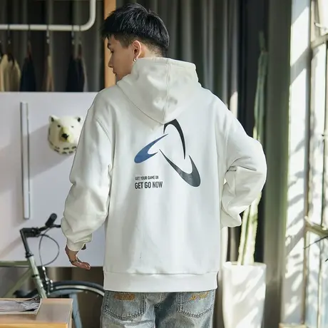 唐狮连帽卫衣男士春秋季衣服后背印花白色美式宽松上衣外套ins潮商品大图