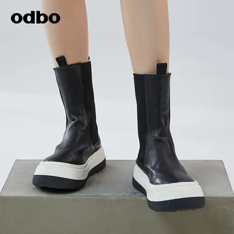 【商场同款】odbo/欧迪比欧2022年新款中筒休闲鞋女增高时尚鞋子商品大图