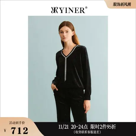 YINER音儿专选女装秋季法式钉珠流苏衬衫金属闪丝上衣商品大图