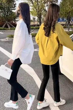 港味复古休闲纯色翻领上衣2023夏秋新款韩版女装气质百搭长袖衬衫商品大图