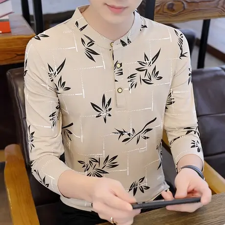 长袖t恤男士2024秋季新款宽松潮流休闲立领Polo衣服打底衫卫衣潮商品大图