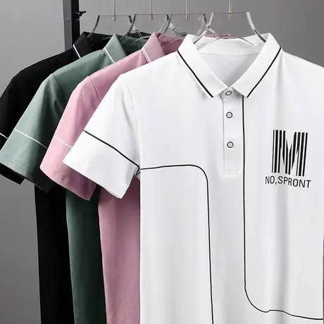 短袖t恤男夏季纯棉翻领polo衫男装百搭打底衫ins宽松潮流印花上衣商品大图