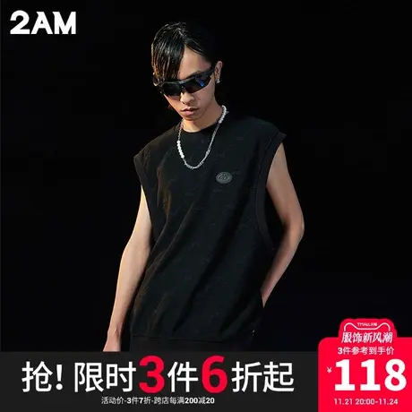 卡宾潮牌2AM宽松无袖背心马甲街头潮酷图片