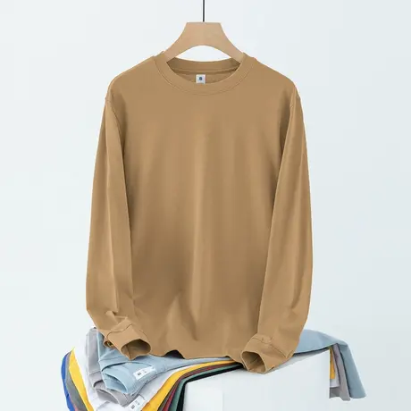 重磅纯棉长袖t恤男装2024秋季新款纯色内搭打底衫美式全棉秋衣服图片