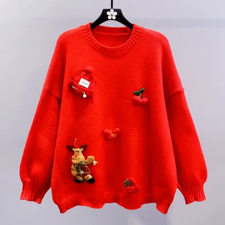 新年圣诞节红色毛衣女冬季2023新款宽松慵懒风外穿洋气减龄针织衫图片