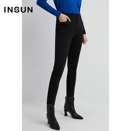 INSUN恩裳线上专选冬季山羊绒九分直筒微弹牛仔裤图片