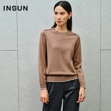 INSUN恩裳线上专选冬季羊绒羊毛混纺金葱美拉德针织衫商品大图