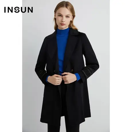 INSUN恩裳冬季纯羊毛西装领毛呢大衣图片