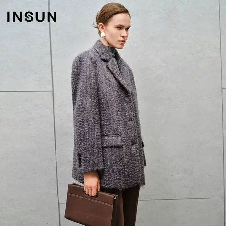 INSUN恩裳专选冬马海毛羊毛混纺毛呢外套商品大图