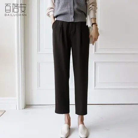 百洛安高腰直筒西装裤女裤秋装新款气质通勤宽松显瘦九分裤烟管裤商品大图