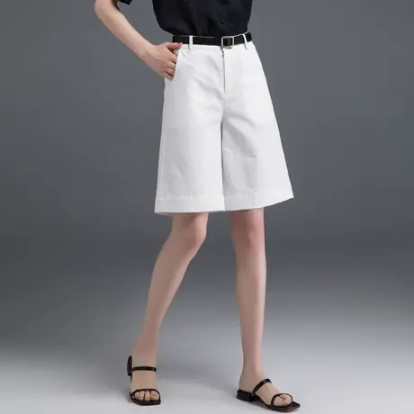 白色亚麻五分裤女夏季薄款直筒休闲中裤宽松高腰阔腿5分棉麻短裤商品大图