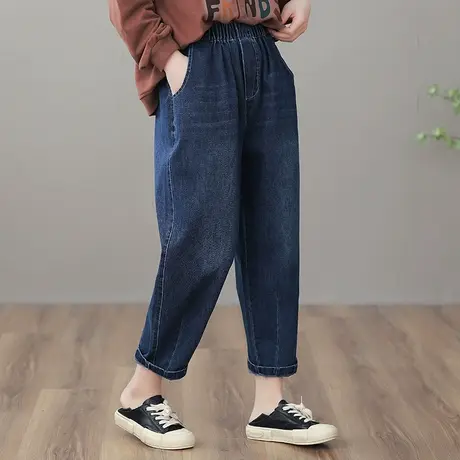 dza 高腰显瘦直筒宽松牛仔裤春季新款九分哈伦裤休闲百搭阔腿裤子图片