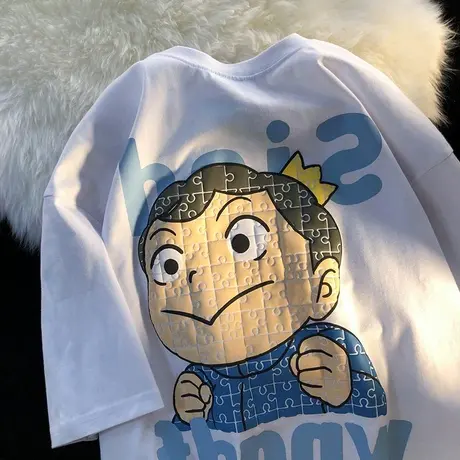 美式卡通t恤女大码宽松潮牌情侣短袖ins纯棉新款小众洋气上衣夏季商品大图