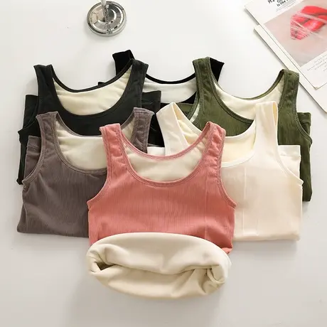 2024新款冬季双层加绒针织吊带背心女内搭无袖弹力打底衫保暖上衣商品大图