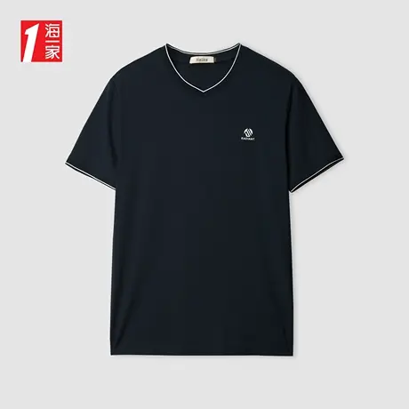 海一家简约休闲V领短T夏季字母印花小标男士短袖T恤商品大图