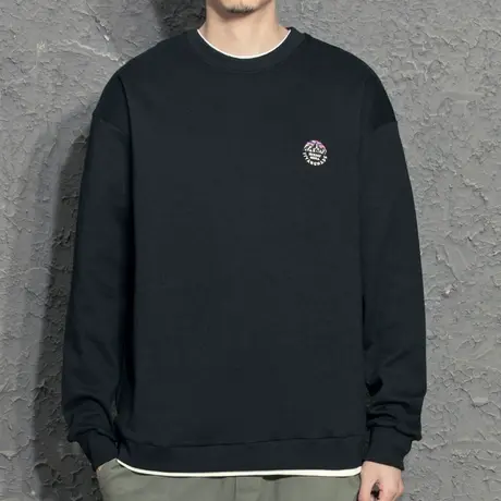 奕飏春季男士黑色卫衣男新款日系潮春秋宽松圆领刺绣情侣基础上衣商品大图