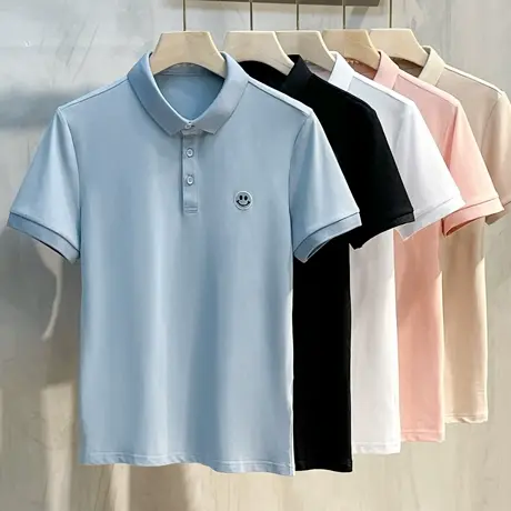 2025新款春夏季男polo衫短袖潮牌保罗修身笑脸翻领T恤带领上衣服商品大图