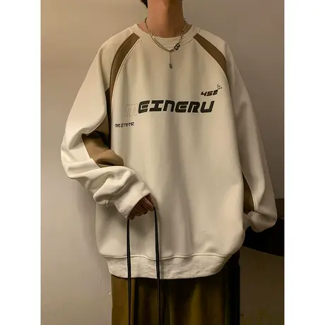 复古圆领卫衣男春秋款重磅美式vintage外套秋季潮牌高街上衣长袖商品大图