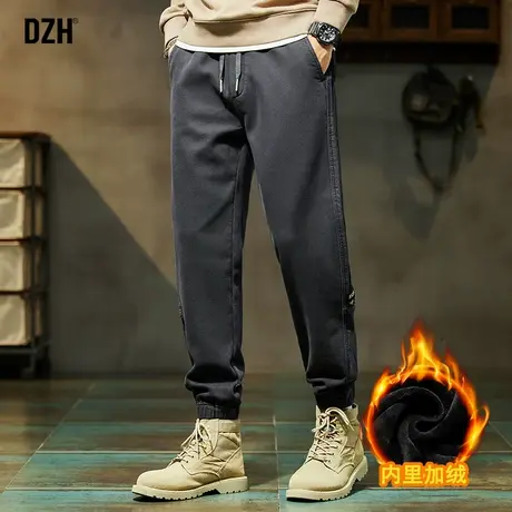 男士深灰色休闲裤男加绒加厚冬季束脚裤子2023新款长裤宽松工装裤商品大图