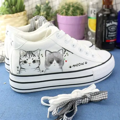 低帮帆布鞋隐形内增高春夏学生韩版百搭女生小白鞋子女鞋透气舒适商品大图